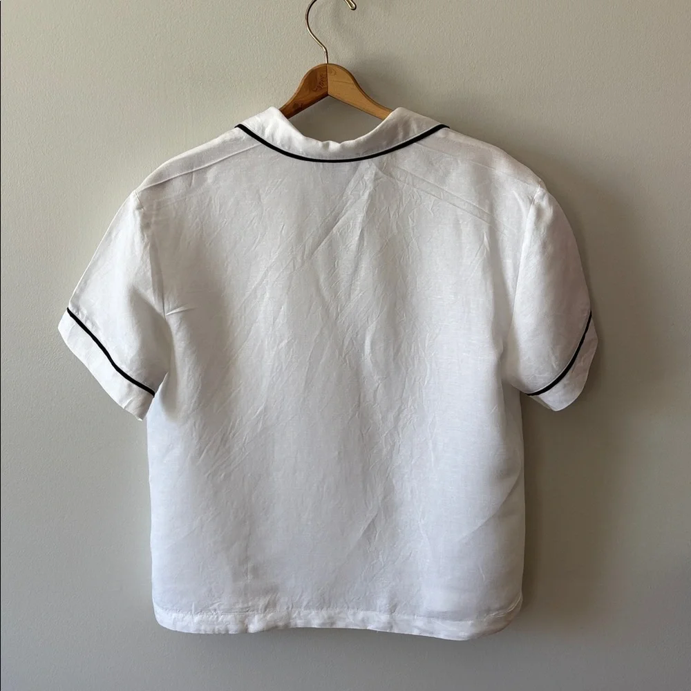 H&M Linen Blend Short Sleeved Shirt White Black Size Medium - Picture 4 of 13
